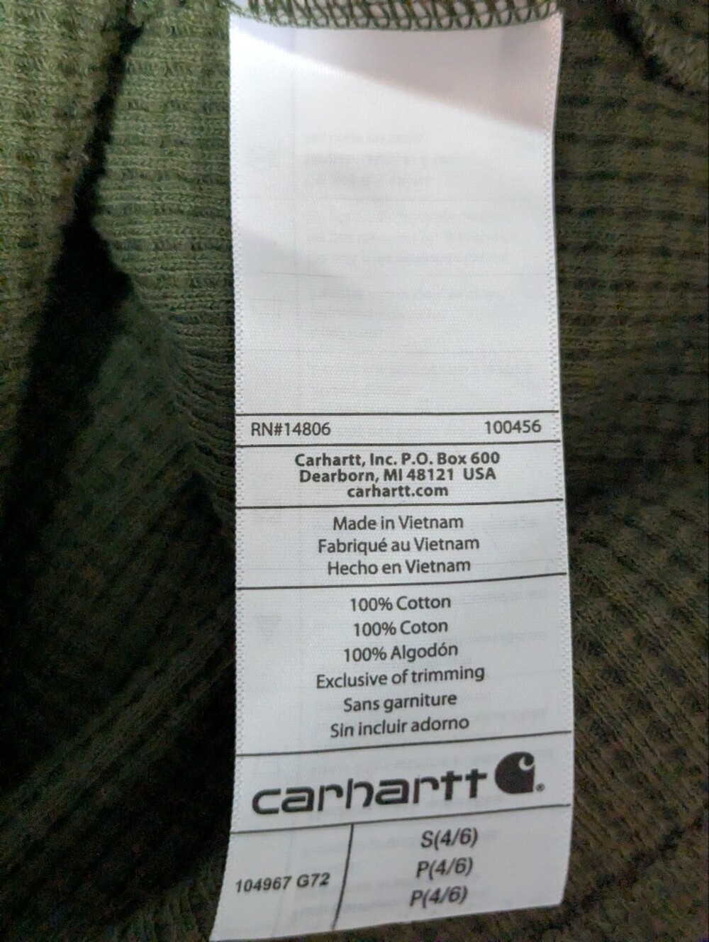 Carhartt Relaxed Fit Waffle Knit Thermal Hoodie Shirt Olive Pockets Wmns Small - Picture 7 of 10
